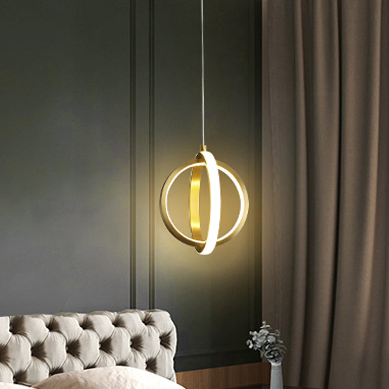 Gold Dual Ring Mini Pendant Light Kit Simplicity Led Metallic Down Lighting - Modern Elegance