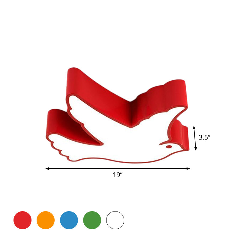 Kid’s Flying Pigeon Led Flush Mount Ceiling Fixture - White/Red/Yellow