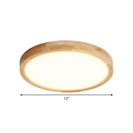 Modern Led Parlor Ceiling Lamp With Wood Circle Shade - Available In 3 Sizes