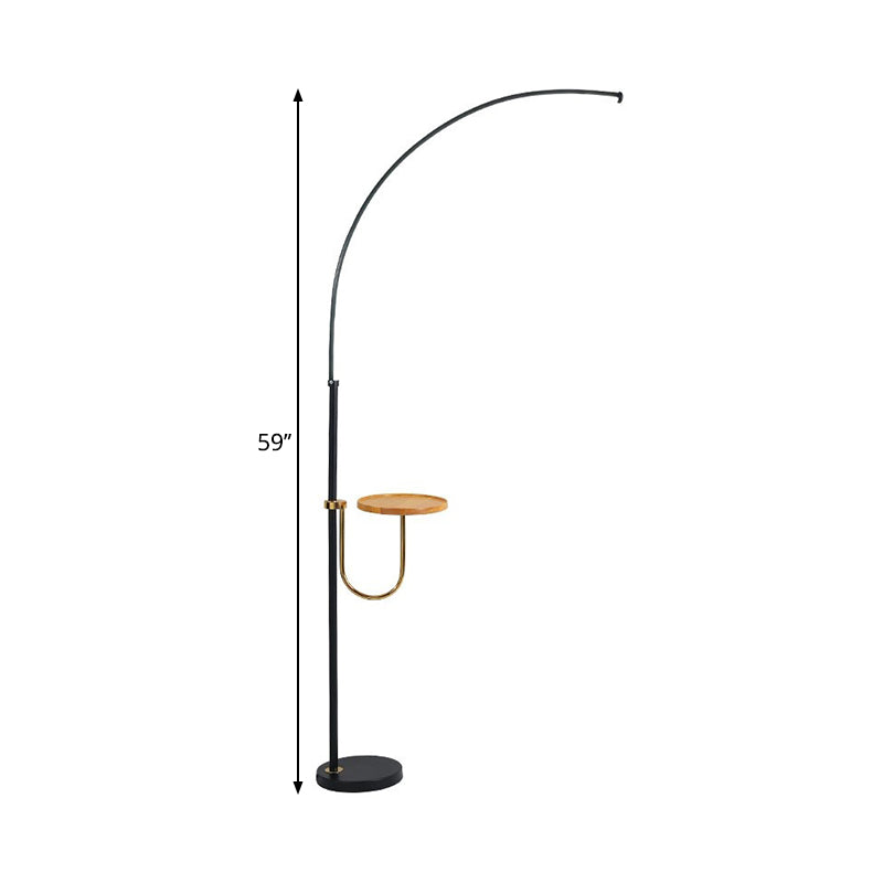 Contemporary Led Black Floor Lamp With Table Design - Bent Metallic Standing Lighting In Warm/White