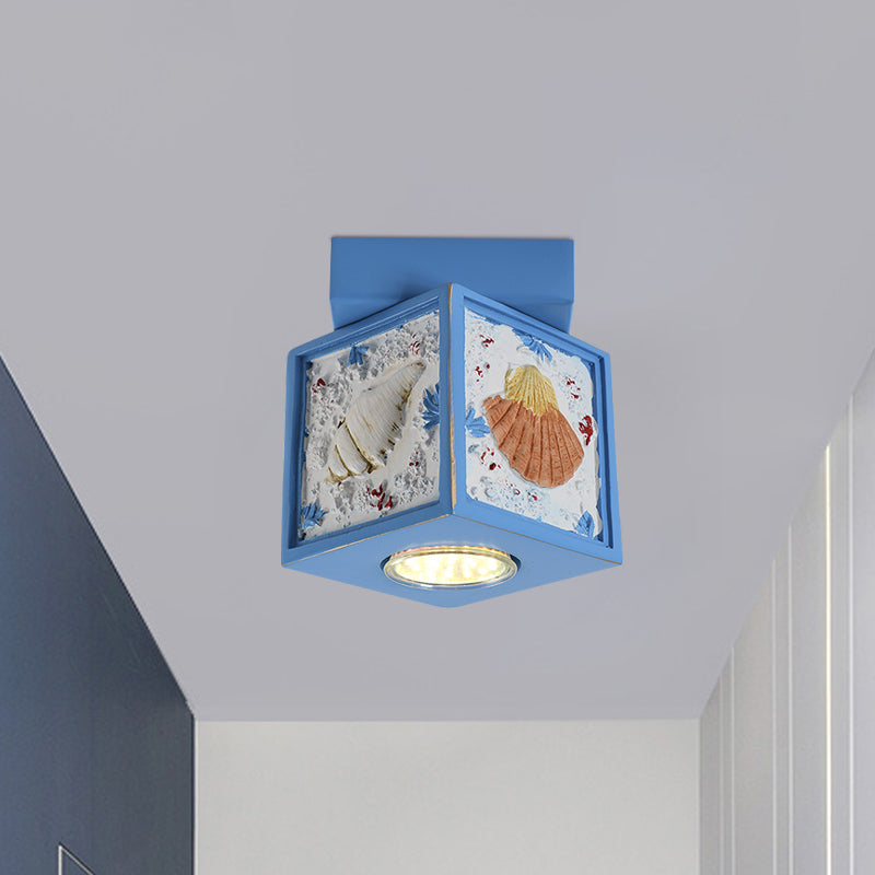 Blue/Light Blue Shell Design Kids Ceiling Light - Cubic Corridor Resin Flush Mount Fixture 1 - Light