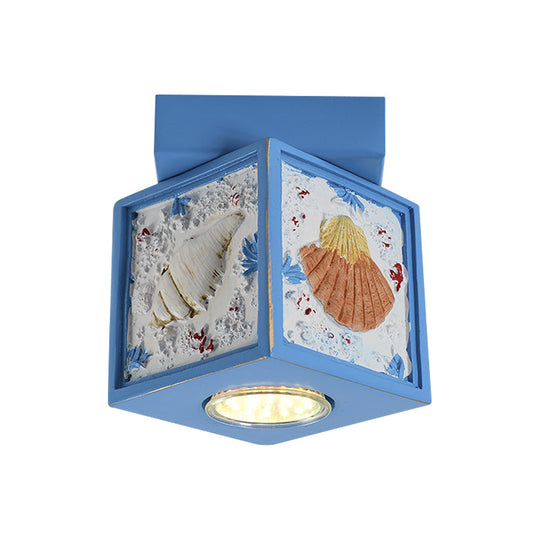 Blue/Light Blue Shell Design Kids Ceiling Light - Cubic Corridor Resin Flush Mount Fixture 1 - Light