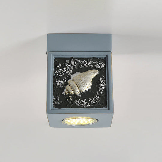 Blue/Light Blue Shell Design Kids Ceiling Light - Cubic Corridor Resin Flush Mount Fixture 1 - Light