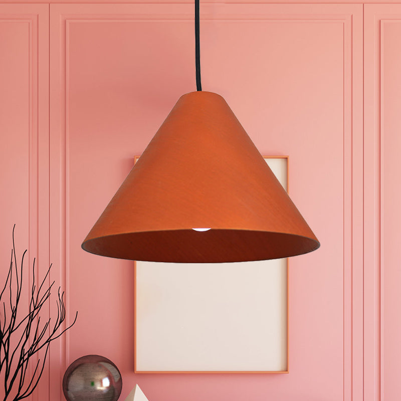 Rustic Red/Beige Cafe Suspension Lamp With Conic Wood Shade - 10/13 Wide Red / 10