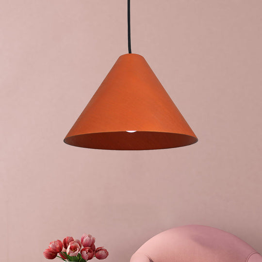 Rustic Red/Beige Hanging Lamp With Conic Wood Shade - 10’/13’ Wide