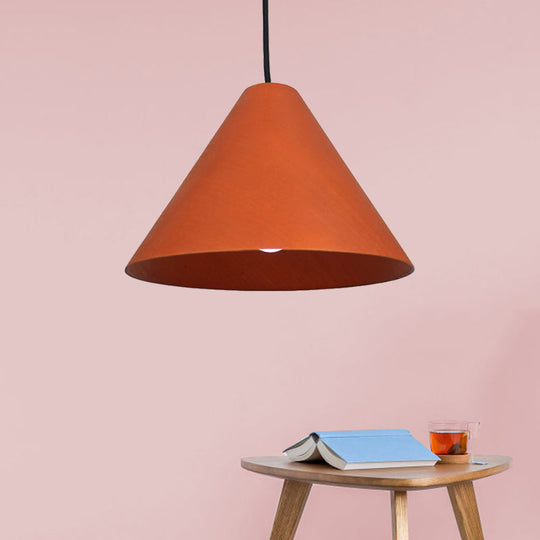 Rustic Red/Beige Hanging Lamp With Conic Wood Shade - 10’/13’ Wide