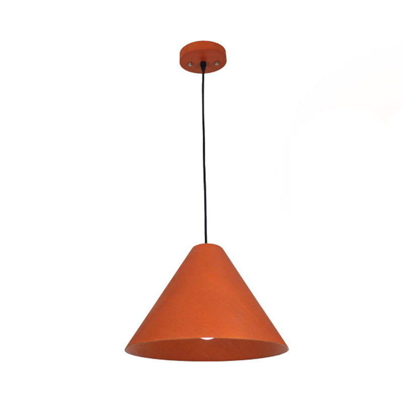 Rustic Red/Beige Cafe Suspension Lamp With Conic Wood Shade - 10/13 Wide