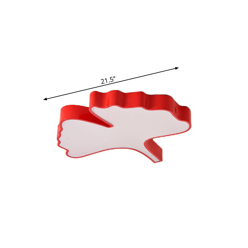 Cheerful Ginkgo Leaf Flush Mount Light Fixture In Red For Kids’ Room With Led Acrylic Close To