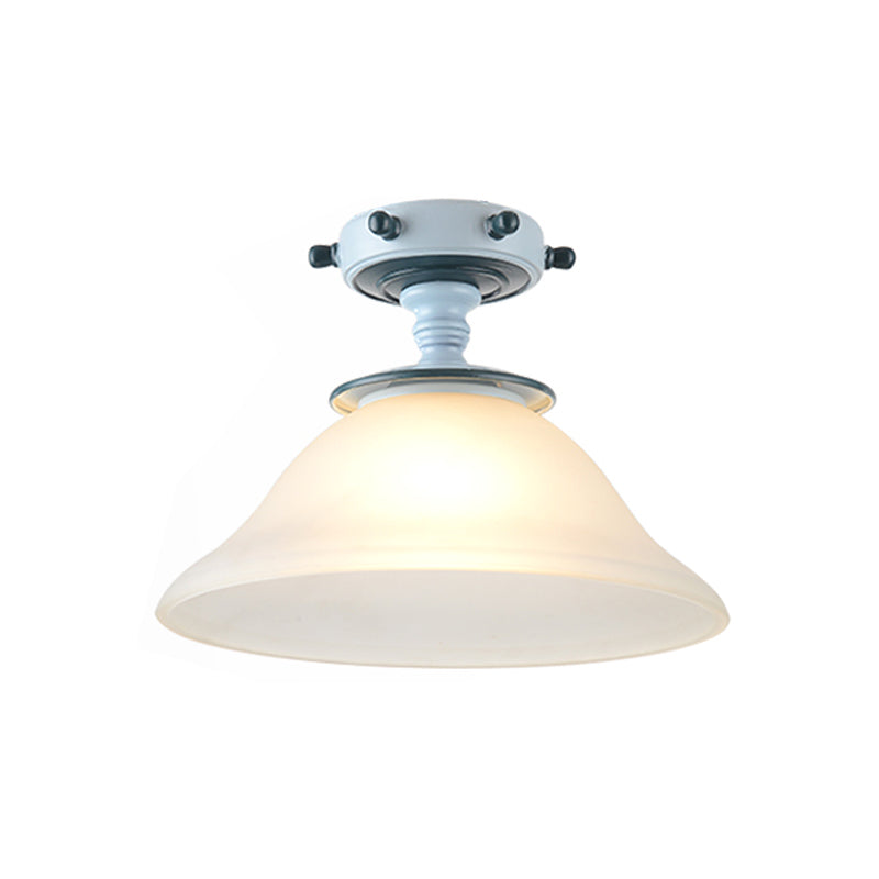 Modern 1-Light Black/Blue Mediterranean Semi Flush Mount Ceiling Light Opaque Glass Column/Flared