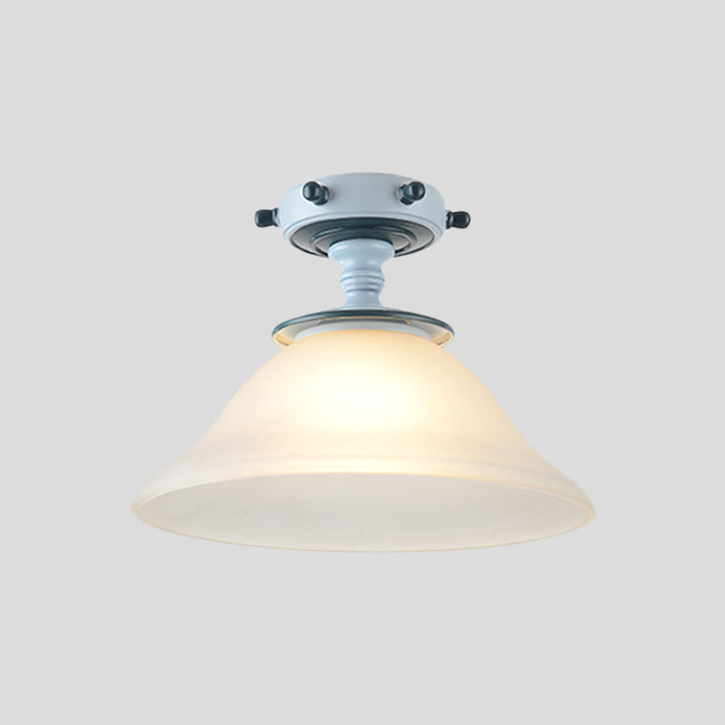 Modern 1-Light Black/Blue Mediterranean Semi Flush Mount Ceiling Light Opaque Glass Column/Flared