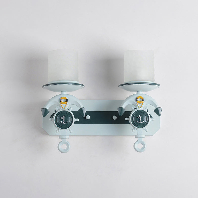 Modern Blue Wall Light With Cylindrical Dimpled Glass Shade - Sleek 1/2-Head Doorway Lighting