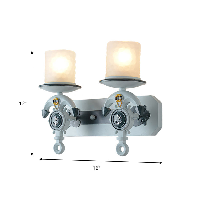 Modern Blue Wall Light With Cylindrical Dimpled Glass Shade - Sleek 1/2-Head Doorway Lighting