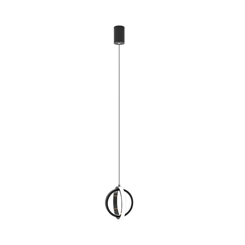 Modern Led Mini Pendant - Black/White Crossed Ring Down Suspension Light With Metallic Shade