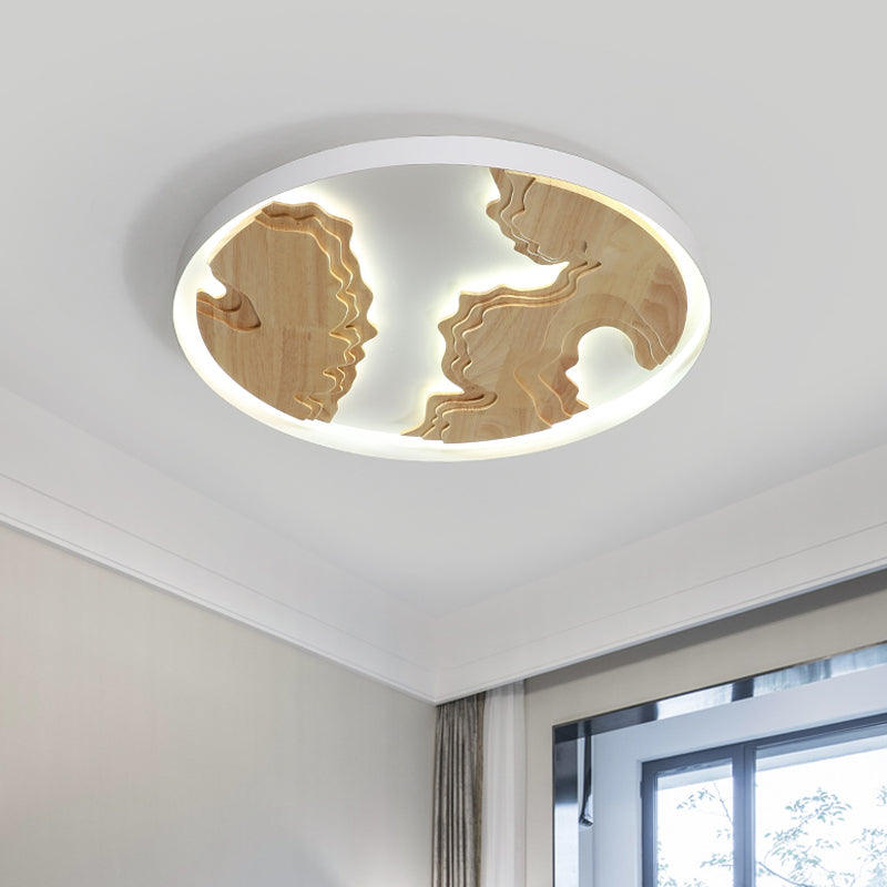 Modern Led Metal Flush Mount Ceiling Light With Wood Design - 16’/19.5’/23.5’ White/Gold