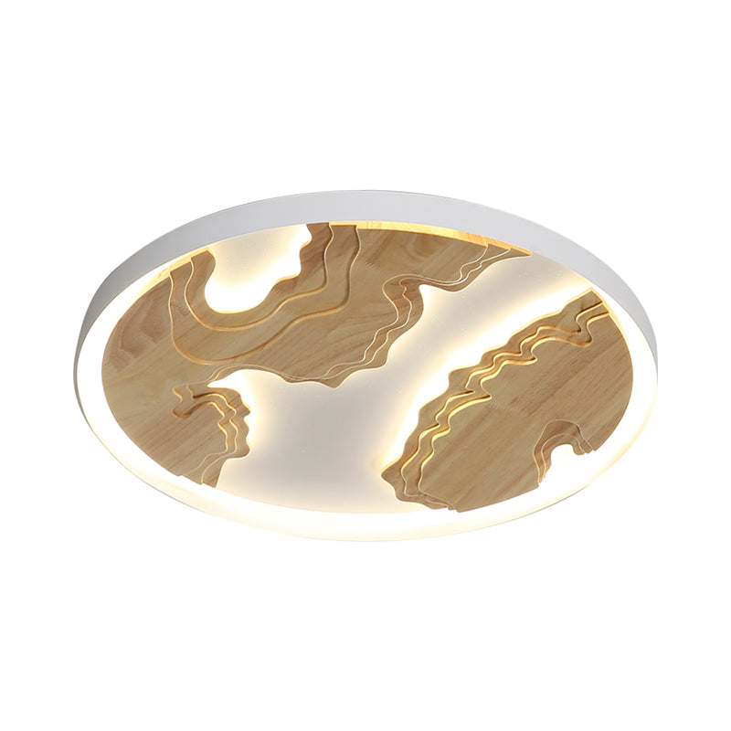 Modern Led Metal Flush Mount Ceiling Light With Wood Design - 16’/19.5’/23.5’ White/Gold