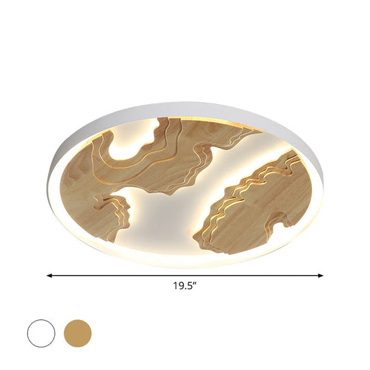 Modern Led Metal Flush Mount Ceiling Light With Wood Design - 16’/19.5’/23.5’ White/Gold