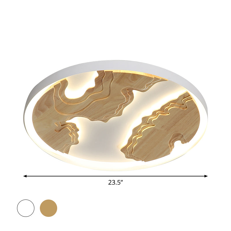 Modern Led Metal Flush Mount Ceiling Light With Wood Design - 16’/19.5’/23.5’ White/Gold