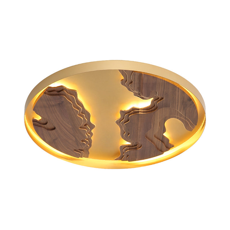 Modern Led Metal Flush Mount Ceiling Light With Wood Design - 16’/19.5’/23.5’ White/Gold