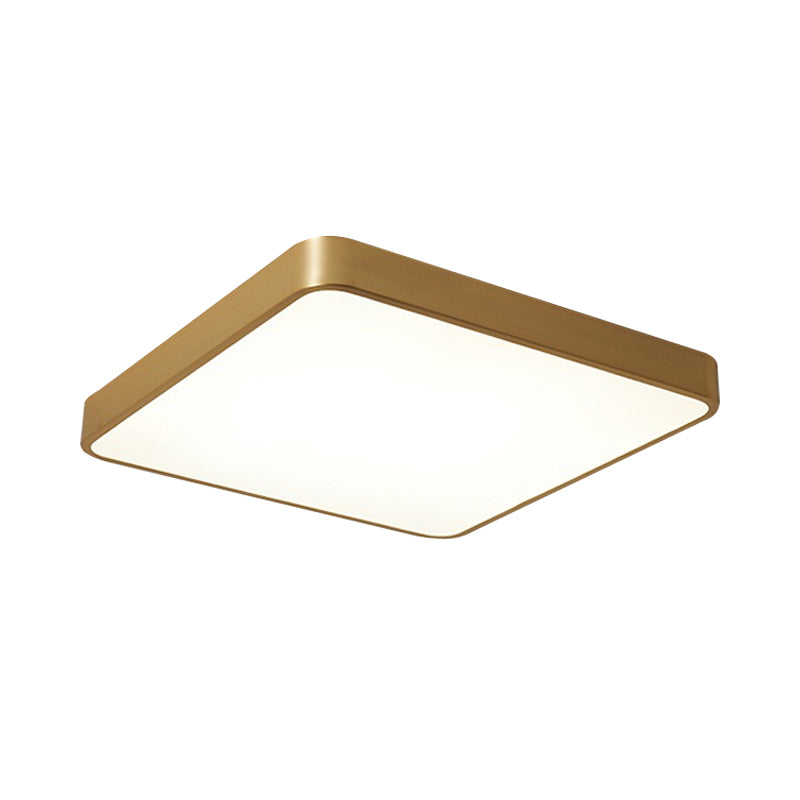 Modern Led Brass Ceiling Light Fixture For Bedroom - Square/Round Metallic Flush Mount