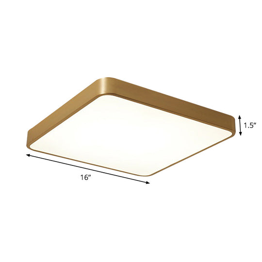 Modern Led Brass Ceiling Light Fixture For Bedroom - Square/Round Metallic Flush Mount