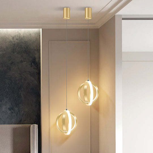 Modern Led Pendant Light: Aluminum Crossed Rings Drop In Gold - Ideal For Dining Table