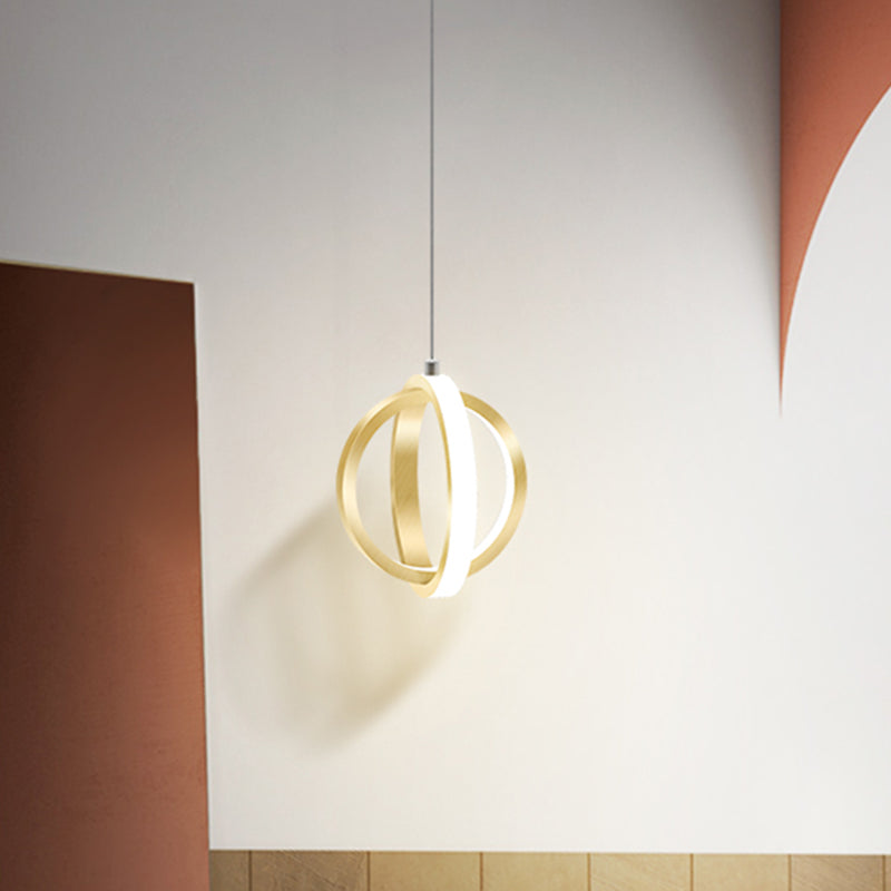 Modern Led Pendant Light With Aluminum Crossed Rings In Gold - Perfect For Dining Table