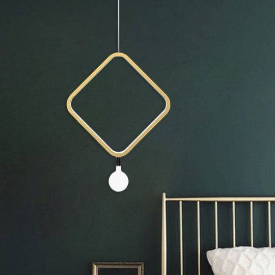 Minimal Led Hanging Lamp In Brass With Milk Glass Shade For Bedside Warm/White Light - Round/Rhombus