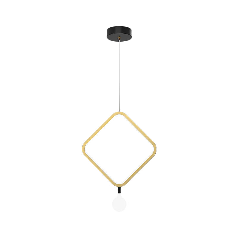 Minimal Led Hanging Lamp In Brass With Milk Glass Shade For Bedside Warm/White Light - Round/Rhombus