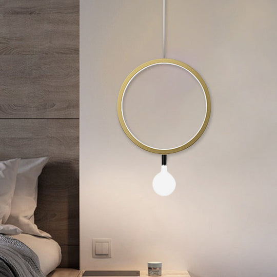 Minimal Led Hanging Lamp In Brass With Milk Glass Shade For Bedside Warm/White Light - Round/Rhombus