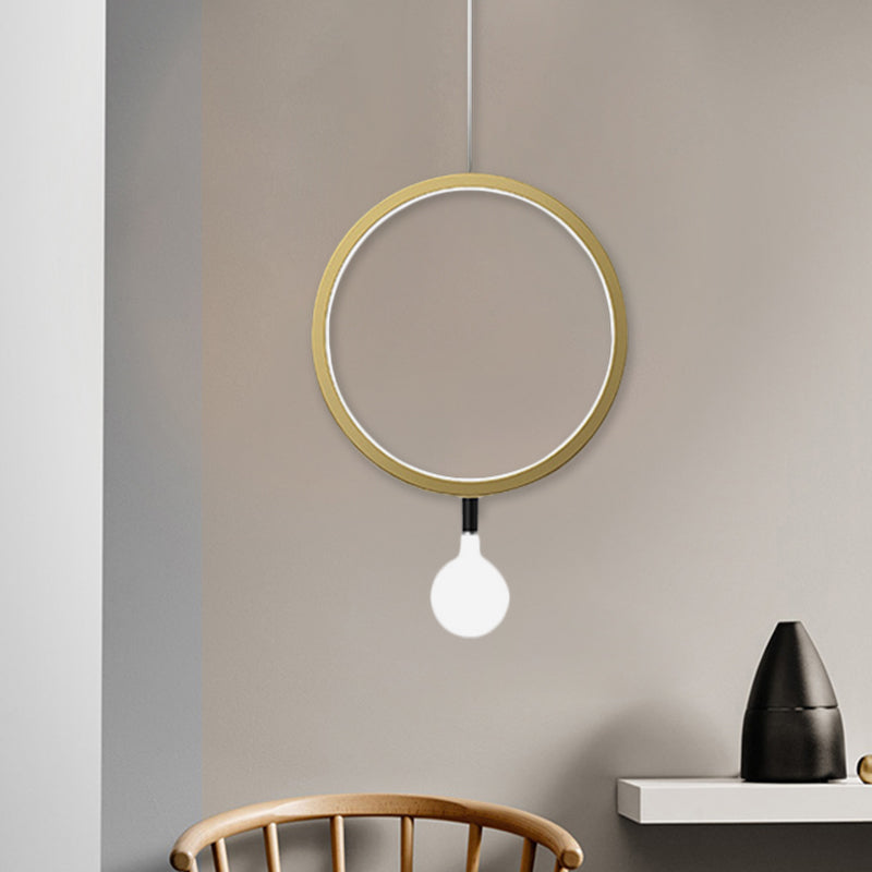 Minimal Led Hanging Lamp In Brass With Milk Glass Shade For Bedside Warm/White Light - Round/Rhombus