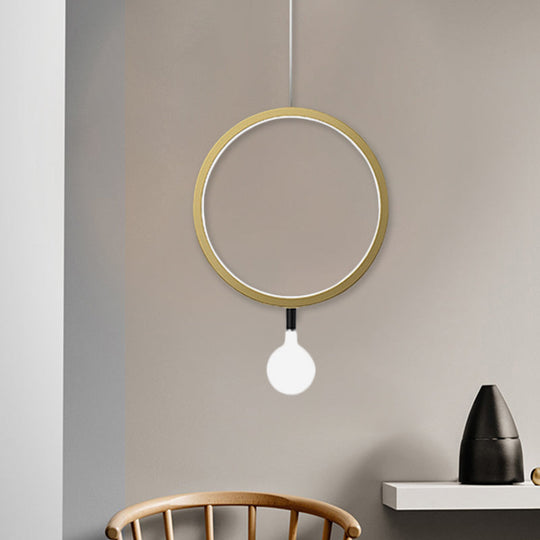 Minimal Led Hanging Lamp In Brass With Milk Glass Shade For Bedside Warm/White Light - Round/Rhombus