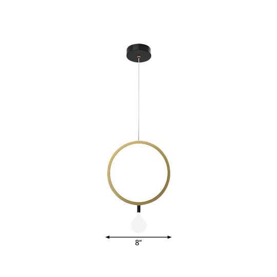 Minimal Led Hanging Lamp In Brass With Milk Glass Shade For Bedside Warm/White Light - Round/Rhombus