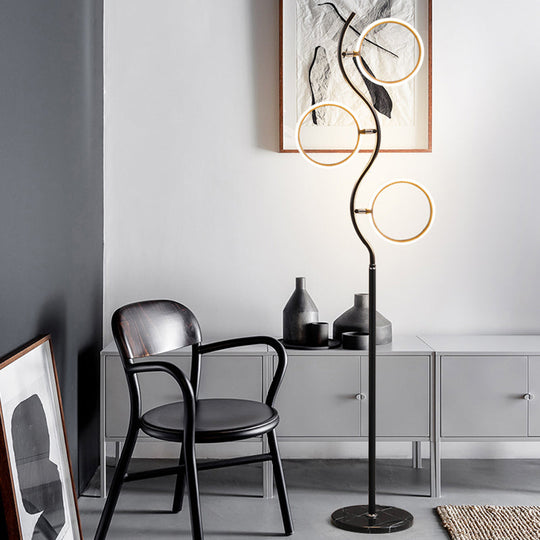 Modern Circular Tree Floor Lamp With Adjustable Metal Head Led Standing Light (Black/White)