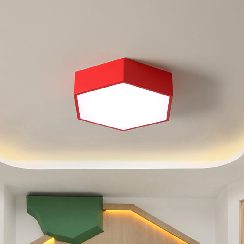 Children’s Hexagon Led Flush Ceiling Light In Macaroon Acrylic: Red/Yellow/Green Mount Lighting