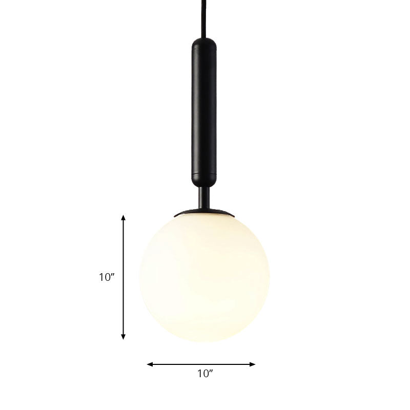 Modernist Spherical White Glass Pendant Light - 1 6/8/10 Wide Black/Gold Hanging Fixture