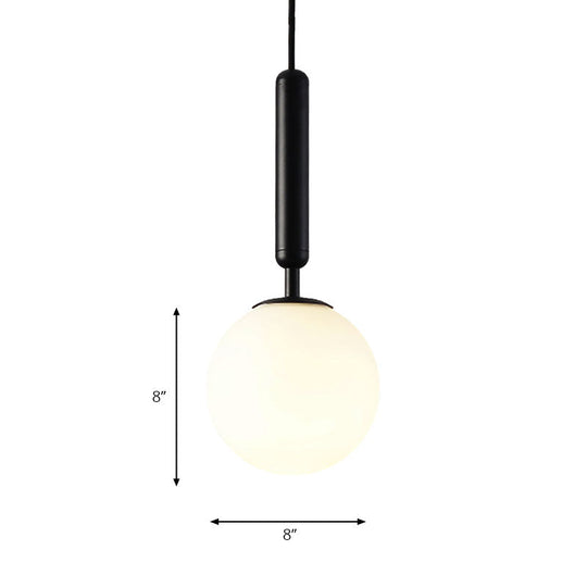 Modernist White Glass Pendant Light With Black/Gold Finish - Adjustable Sizes
