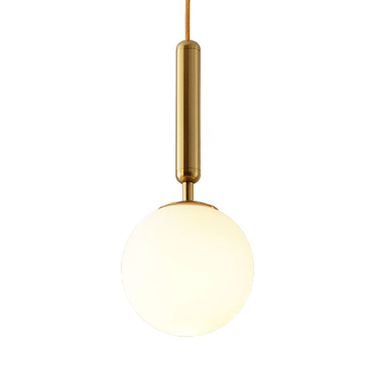 Modernist White Glass Pendant Light With Black/Gold Finish - Adjustable Sizes