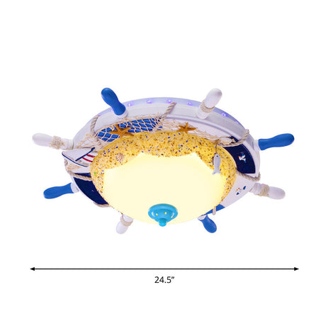 Opal Glass Led Bedroom Flushmount Ceiling Lamp With Domed Design In Blue Rudder And Beach -