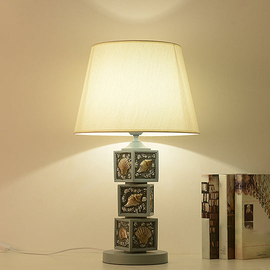 Riley - Resin Stacked Cube Desk Lighting Mediterranean 1 Bulb Light/Sky Blue Night Lamp With Barrel