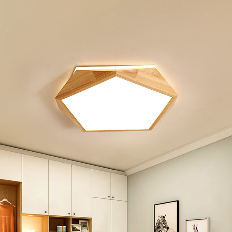 Modernist Pentagon Led Flush Mount Lamp In Beige Warm/White Light - 16.5’/20.5’ Wide Ideal For