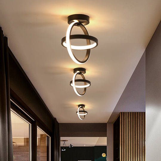 Modern Crossed Circle Led Ceiling Lamp In Warm/White Light - Metal Flush Mount Fixture