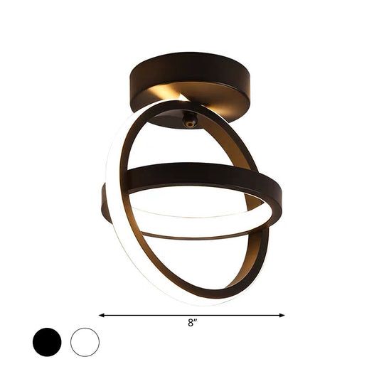 Modern Crossed Circle Led Ceiling Lamp In Warm/White Light - Metal Flush Mount Fixture