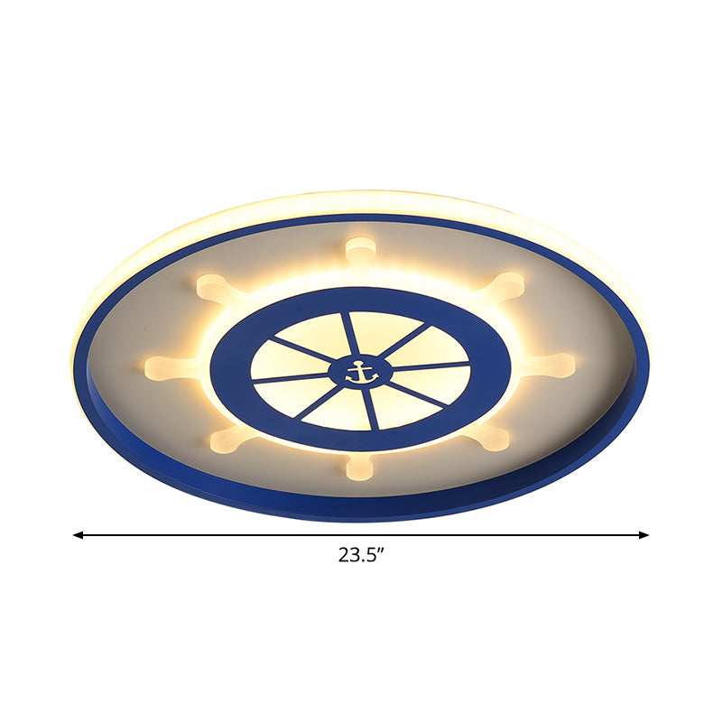 Kids Rudder Flush Mount Lamp In Blue With Led Lighting - 18’/23.5’ Width Metallic Finish
