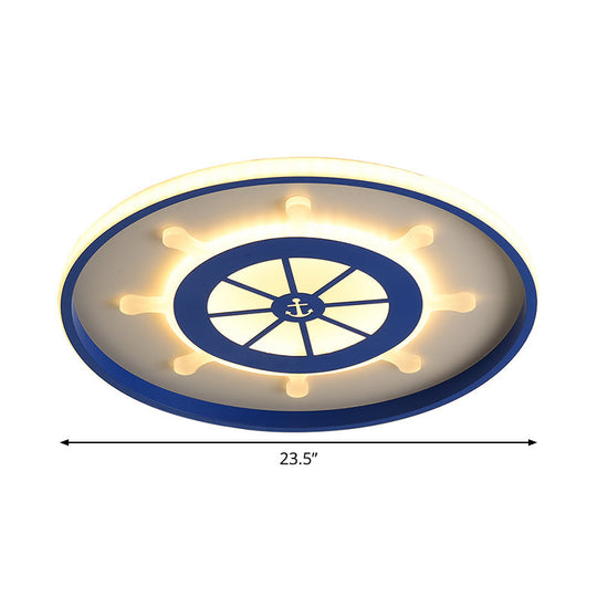 Kids Rudder Flush Mount Lamp In Blue With Led Lighting - 18’/23.5’ Width Metallic Finish