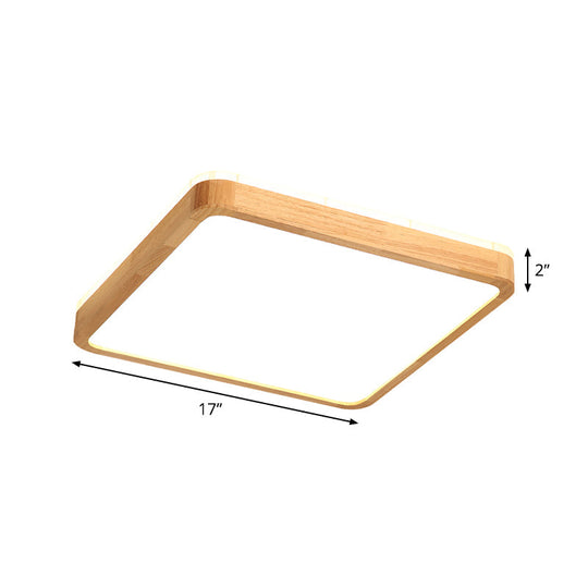 Minimalist Wood Ceiling Lamp Led Flushmount Lighting In Beige Square/Oblong Shape