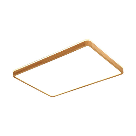 Minimalist Wood Ceiling Lamp Led Flushmount Lighting In Beige Square/Oblong Shape