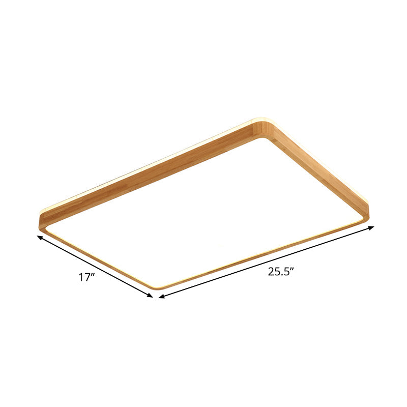 Minimalist Wood Ceiling Lamp Led Flushmount Lighting In Beige Square/Oblong Shape