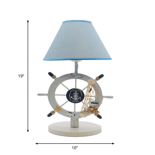 Blue Childrens Desk Lamp With Single Light Rudder Design And Small Conical Shade