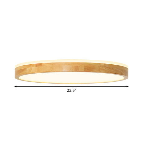 Minimalist Wood Circular Flush Mount Ceiling Light Fixture - Led With Beige Shade 12’/15’/19’ Width