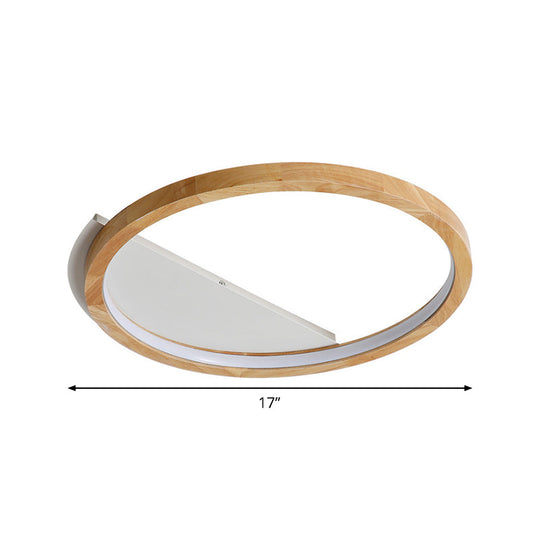 Contemporary Led Wood Ring Flush Mount Ceiling Light In Beige - 13’/17’/21’ Width